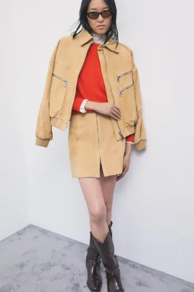 Minigonna in pelle suede con zip